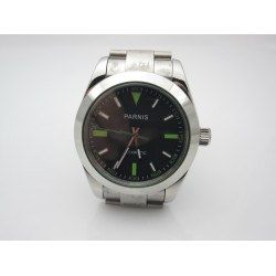 PARNIS MILGAUSS 39MM SS CASE BLACK DIAL WITH GREEN NUMBERS EXPLORER AUTO WATCH GREEN HANDS