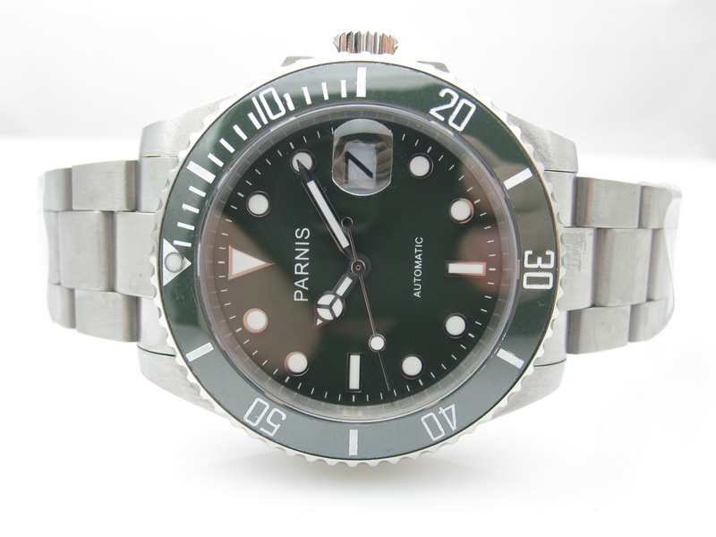 PARNIS SUBMARINER 40MM AUTOMATIC GREEN CERAMIC BEZEL GREEN DIAL MAN WATCH