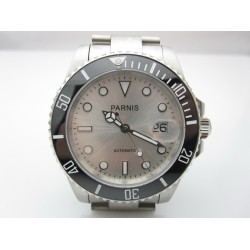 PARNIS silver dial SEA Style steel rotatable Ceramic Bezel auto mens watch