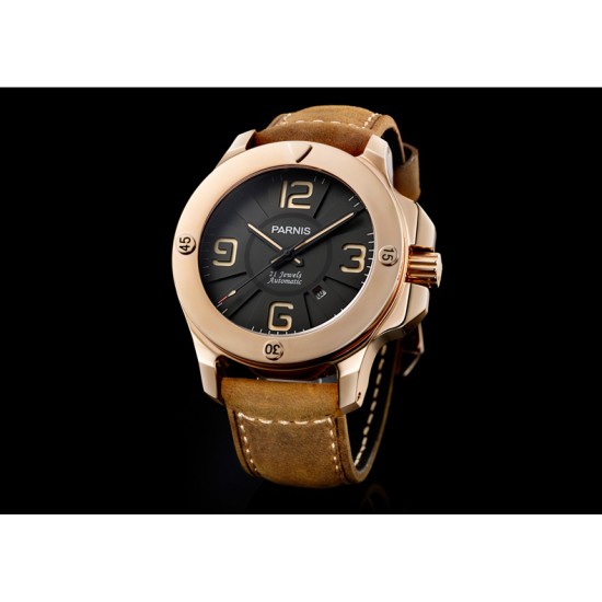 Parnis 47mm Black Dial Sapphire Glass Miyota Automatic Men s Military Watch Luminous Marker Rose Gold Case