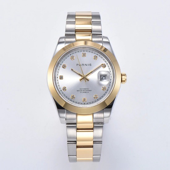 Parnis 39.5mm Silver Dial 2 Tone Gold Miyota 8215 Movement Automatic Mechanical Men's Watches